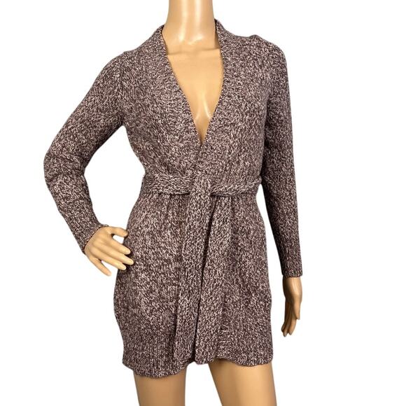 Y2K Old Navy Cardigan Belted Taupe Brown Lambswool Blend Size S Grandmacore - Picture 1 of 8